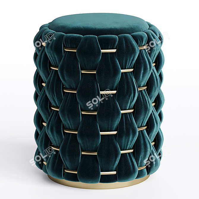 Elegant Brass & Velvet Footstool 3D model image 1