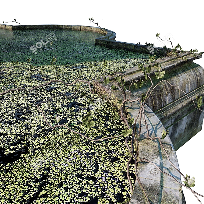 Overgrown Vintage Fountain 3D model image 2