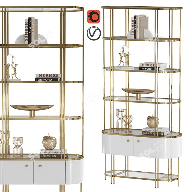 Brass-Based Shelf with Drawer 3D model image 1