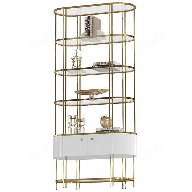Brass-Based Shelf with Drawer 3D model image 3