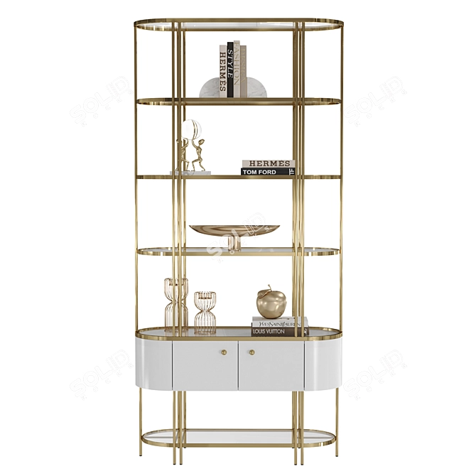 Brass-Based Shelf with Drawer 3D model image 4