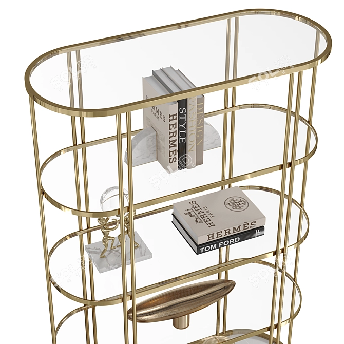 Brass-Based Shelf with Drawer 3D model image 5