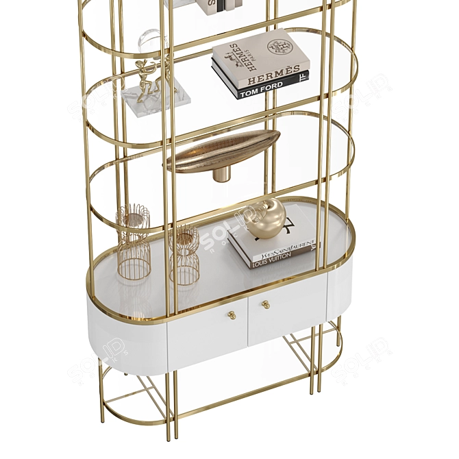 Brass-Based Shelf with Drawer 3D model image 6