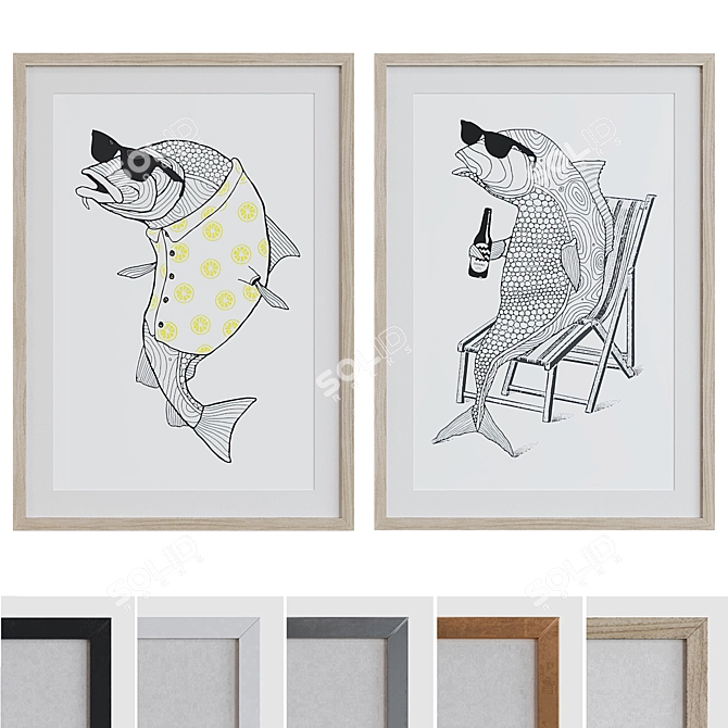 Modern Fish Portrait Picture Frame Set 3D model image 1