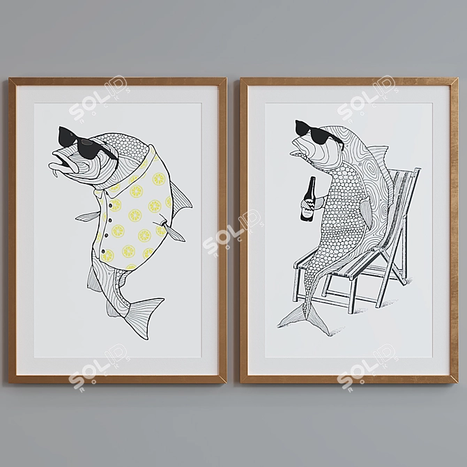 Modern Fish Portrait Picture Frame Set 3D model image 2