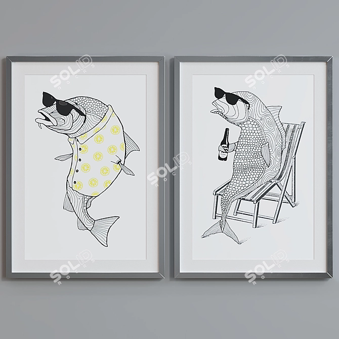 Modern Fish Portrait Picture Frame Set 3D model image 3