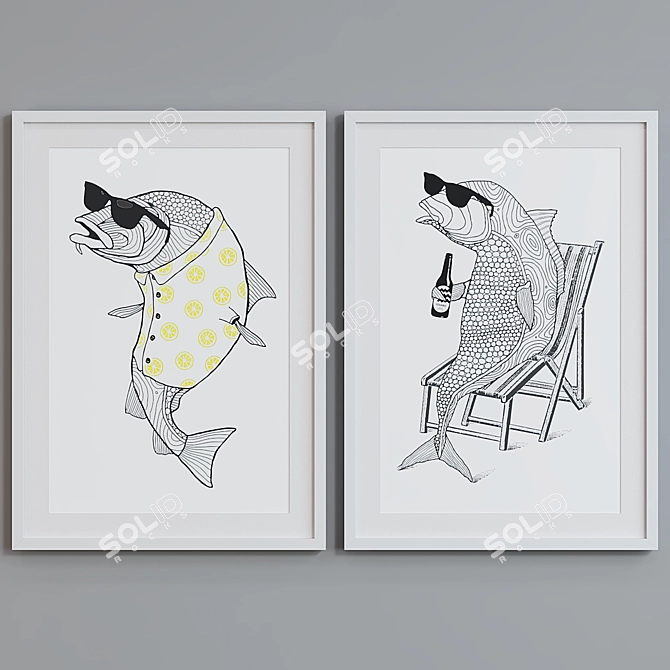 Modern Fish Portrait Picture Frame Set 3D model image 4