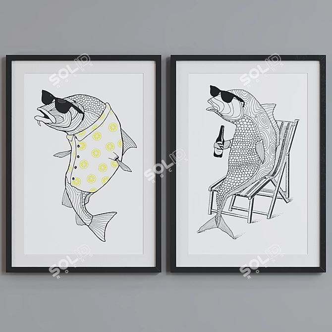 Modern Fish Portrait Picture Frame Set 3D model image 5