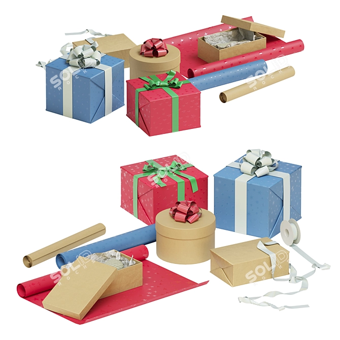 Gifts and Packaging Set - Festive Deco 3D model image 1