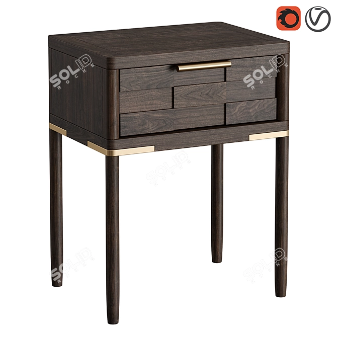 Oak Wood Bedside Table Patterson 3D model image 1