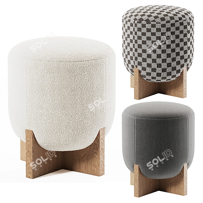 Corona Legacy Ottoman with Wooden Legs 3D model image 1