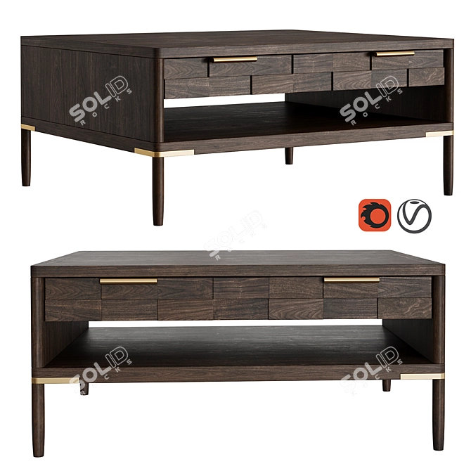 Textures Coffee Table with Drawers 3D model image 1