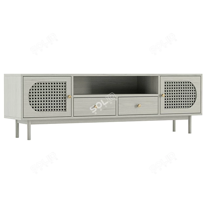 Japandi Rattan TV Stand Drawers 3D model image 1