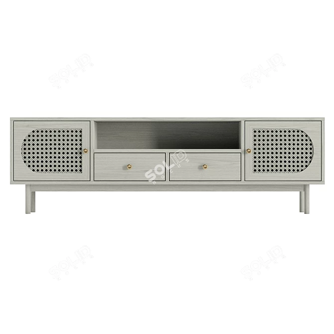 Japandi Rattan TV Stand Drawers 3D model image 2