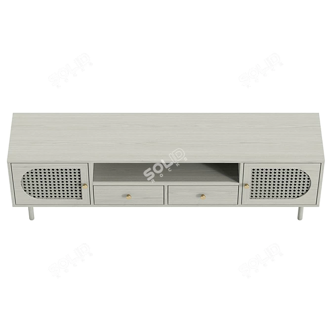 Japandi Rattan TV Stand Drawers 3D model image 3