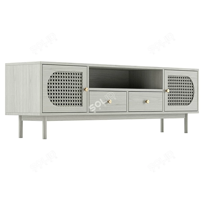 Japandi Rattan TV Stand Drawers 3D model image 4