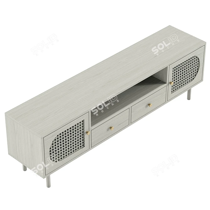 Japandi Rattan TV Stand Drawers 3D model image 5