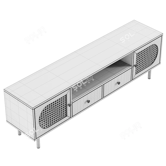 Japandi Rattan TV Stand Drawers 3D model image 6