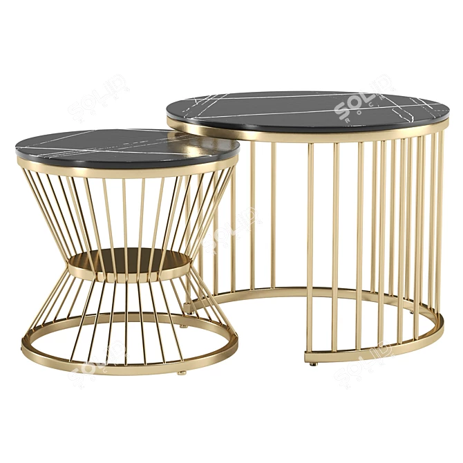 Luxury Black Gold Coffee Nesting Tables 3D model image 1