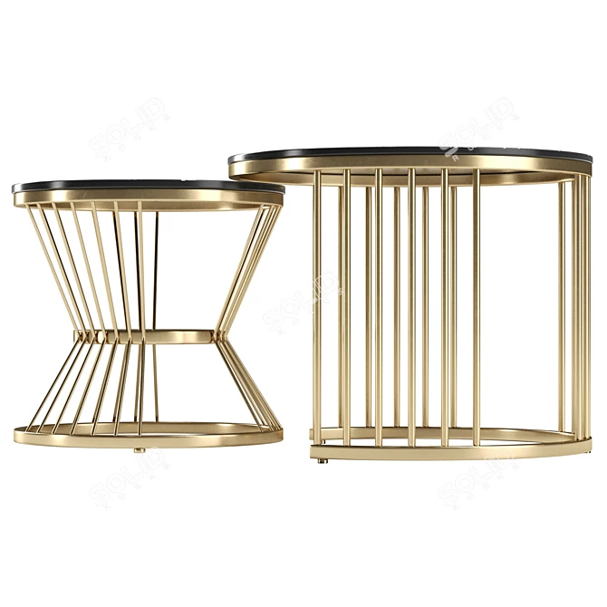 Luxury Black Gold Coffee Nesting Tables 3D model image 2