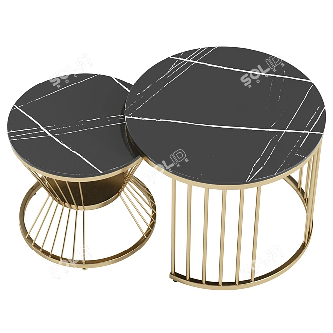 Luxury Black Gold Coffee Nesting Tables 3D model image 3