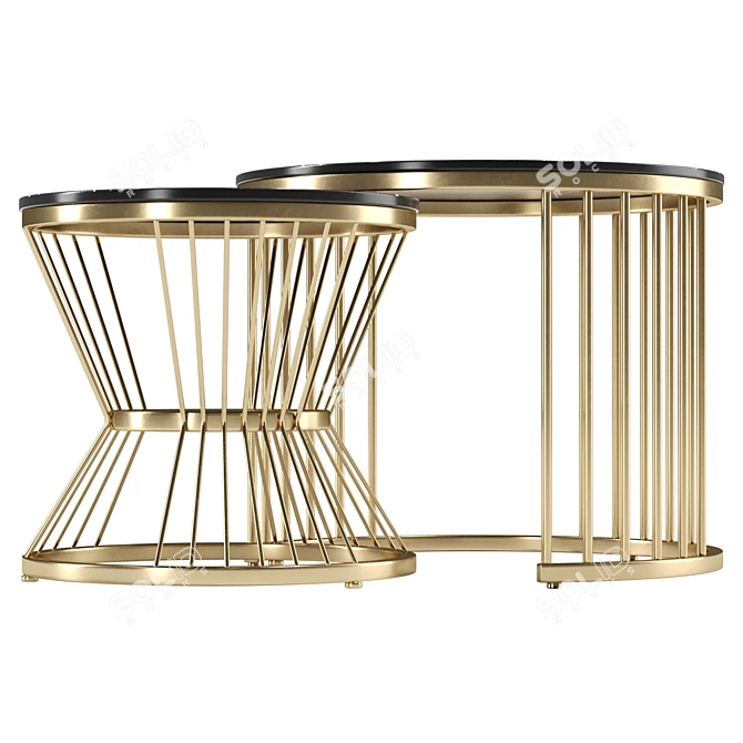 Luxury Black Gold Coffee Nesting Tables 3D model image 4