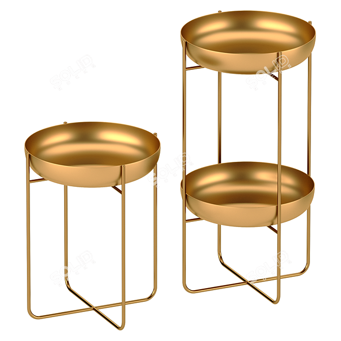 Spun Metal Plant Stand Set 3D model image 1