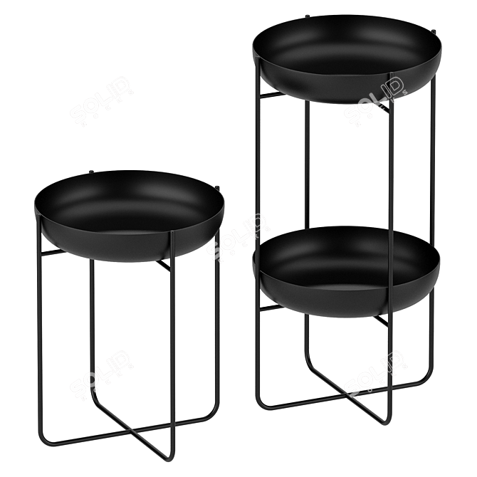 Spun Metal Plant Stand Set 3D model image 2