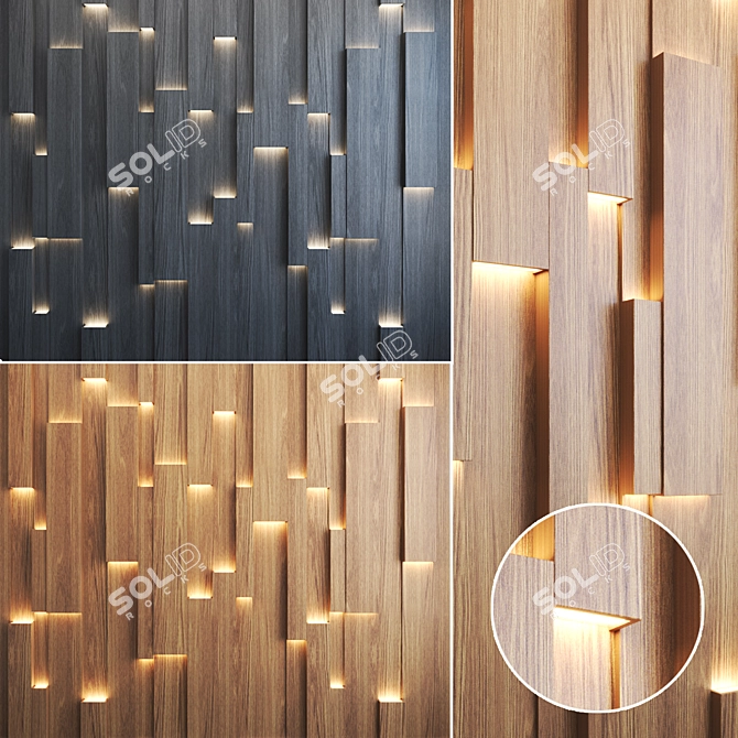 Illuminated 3D Pine Wall Panel 3D model image 1