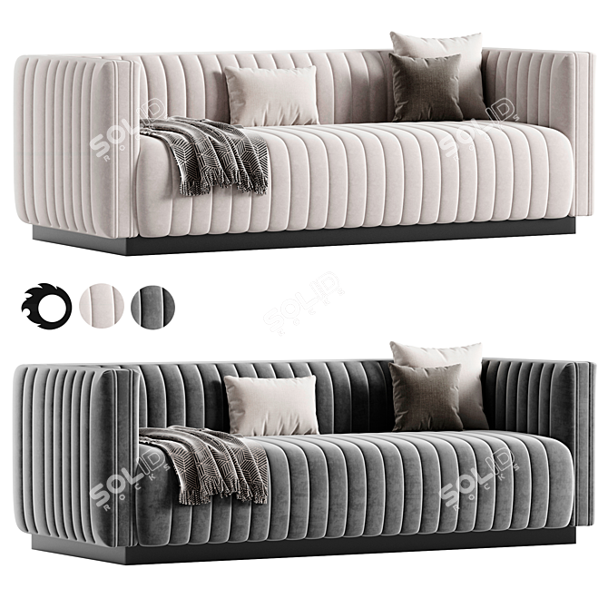 Plush Channel Tufted Velvet Sofa 3D model image 1