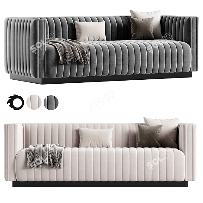 Plush Channel Tufted Velvet Sofa 3D model image 2