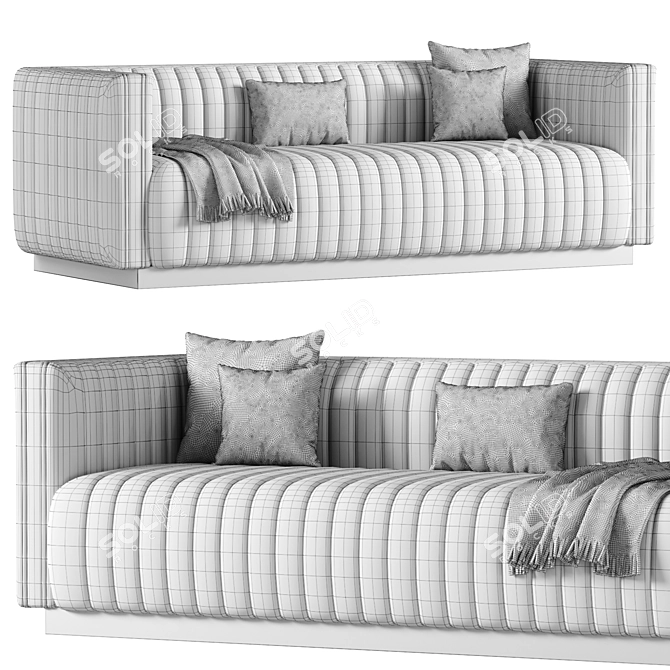 Plush Channel Tufted Velvet Sofa 3D model image 3