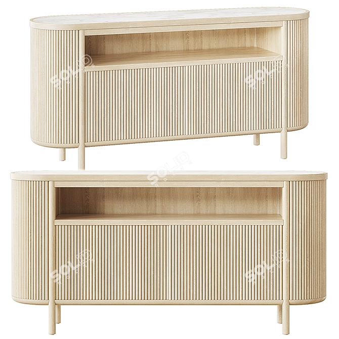 Rustic Whitewashed Wood Storage Credenza 3D model image 1