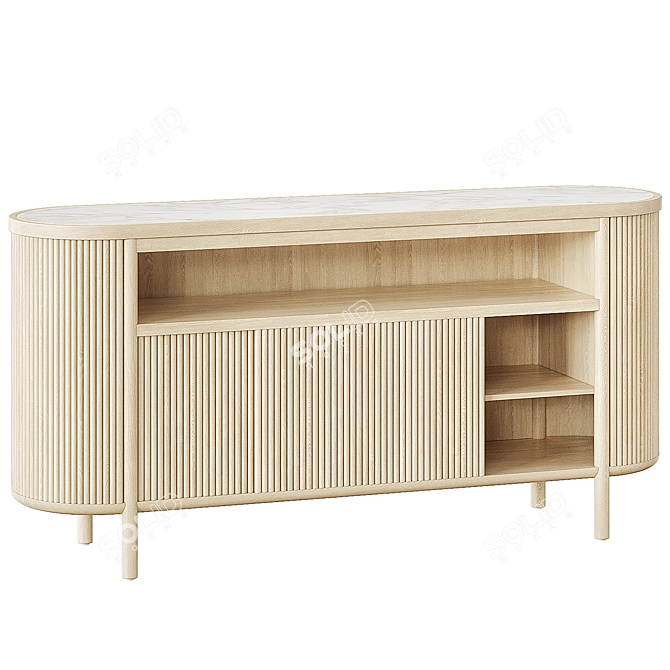 Rustic Whitewashed Wood Storage Credenza 3D model image 2