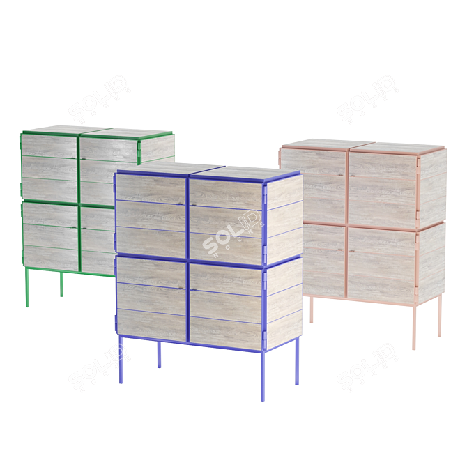 Steel Frame NewspaperWood Cabinet 3D model image 11