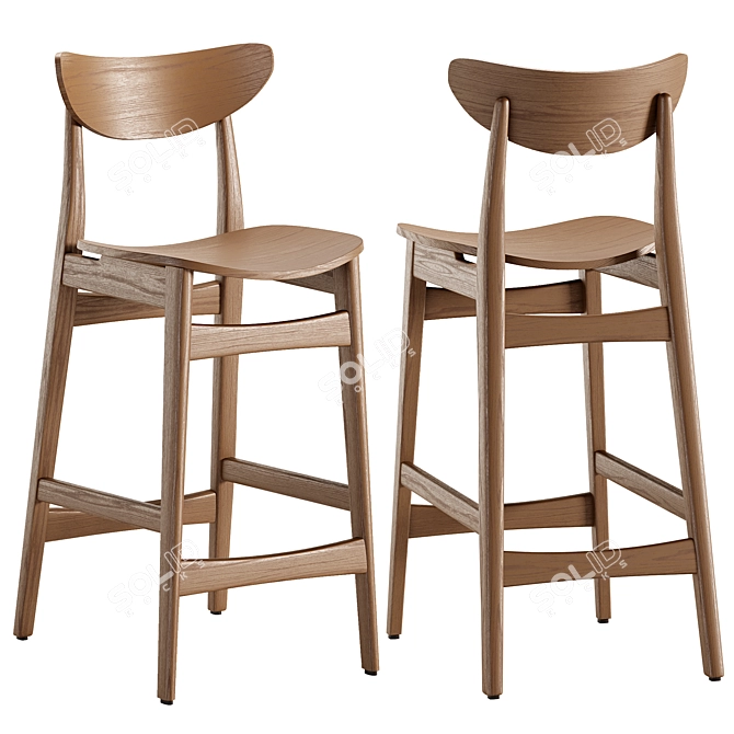 Classic Cafe Wood Bar Chair 3D model image 1