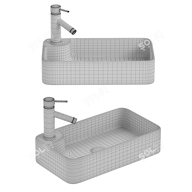 Modern White Ceramic Countertop Basin 3D model image 2