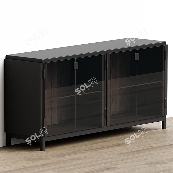 Modern Rustic Oak Wood Sideboard 3D model image 2