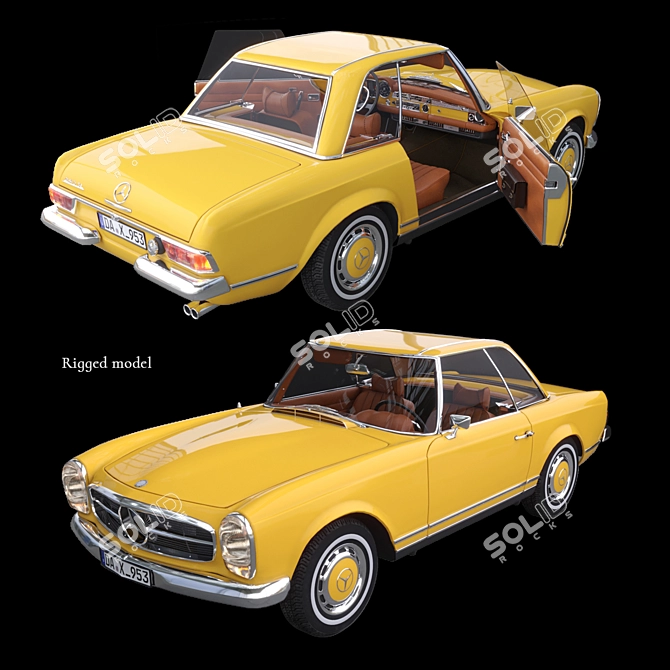 Retro Mercedes 280SL Rigged Model 3D model image 1