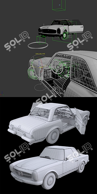 Retro Mercedes 280SL Rigged Model 3D model image 8