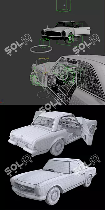 Retro Mercedes 280SL Rigged Model 3D model image 10