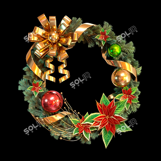 Christmas Wreath with Poinsettia 3D model image 1