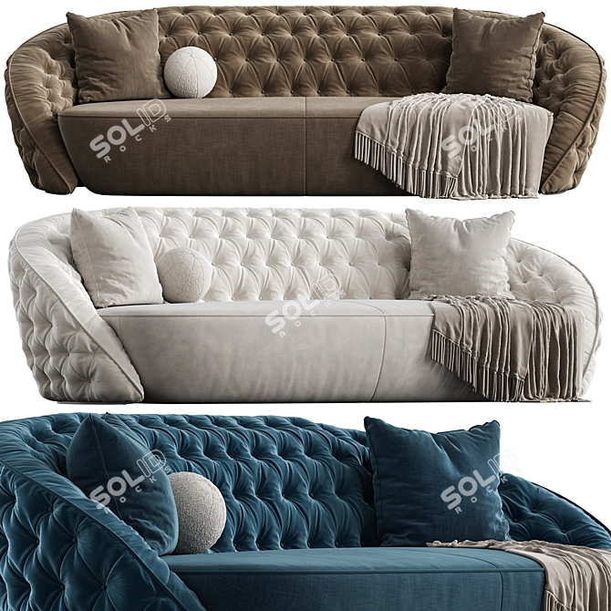 Luxury Round Blue Velvet Sofa 3D model image 1