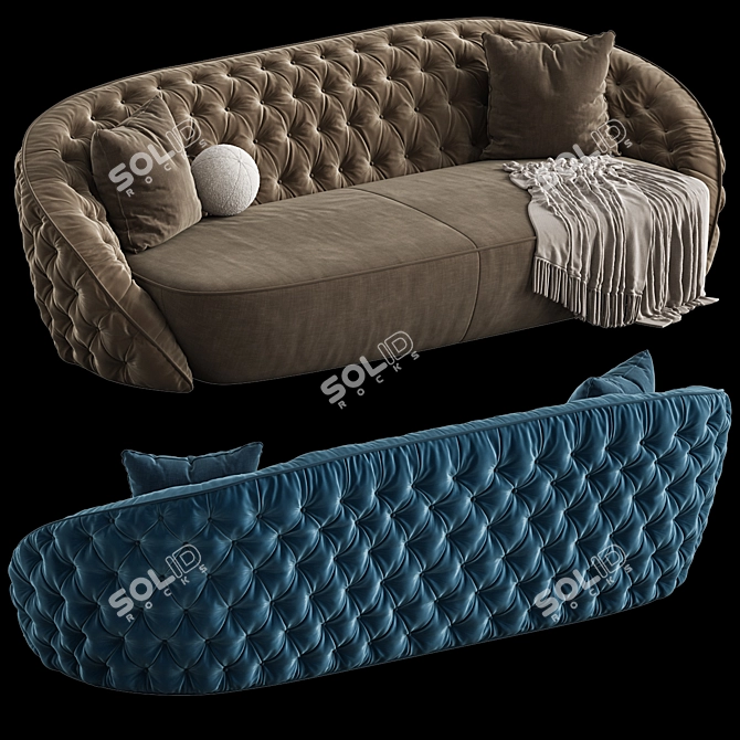 Luxury Round Blue Velvet Sofa 3D model image 4