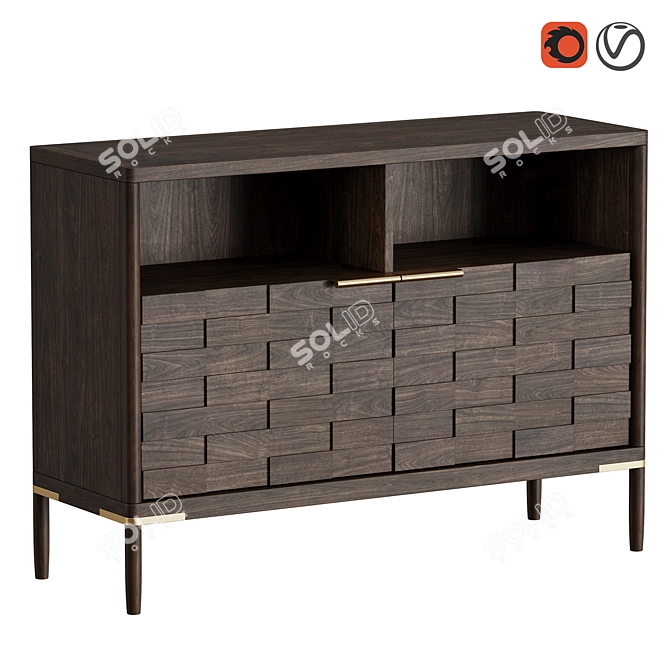 Vintage Oak Low Shelves 3D model image 1