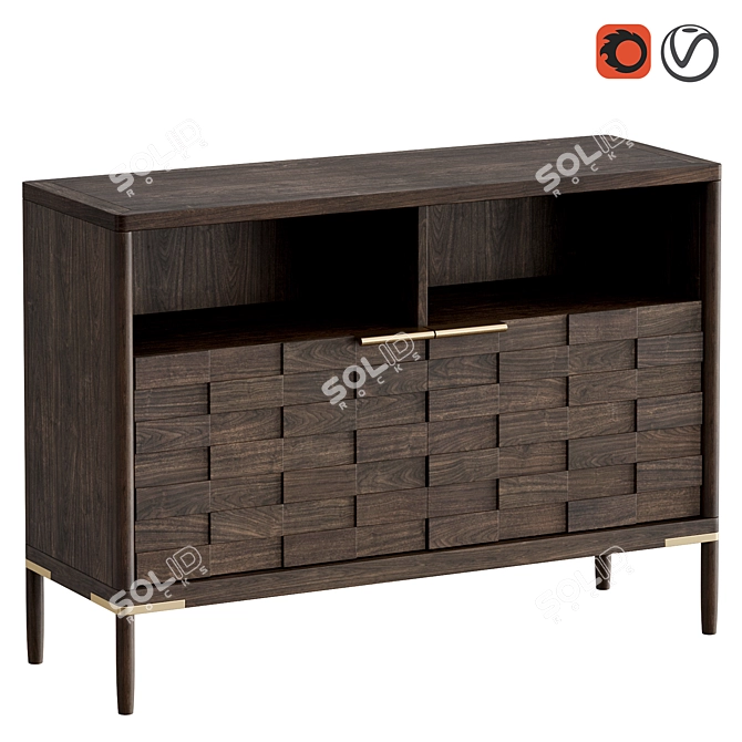 Vintage Oak Low Shelves 3D model image 6