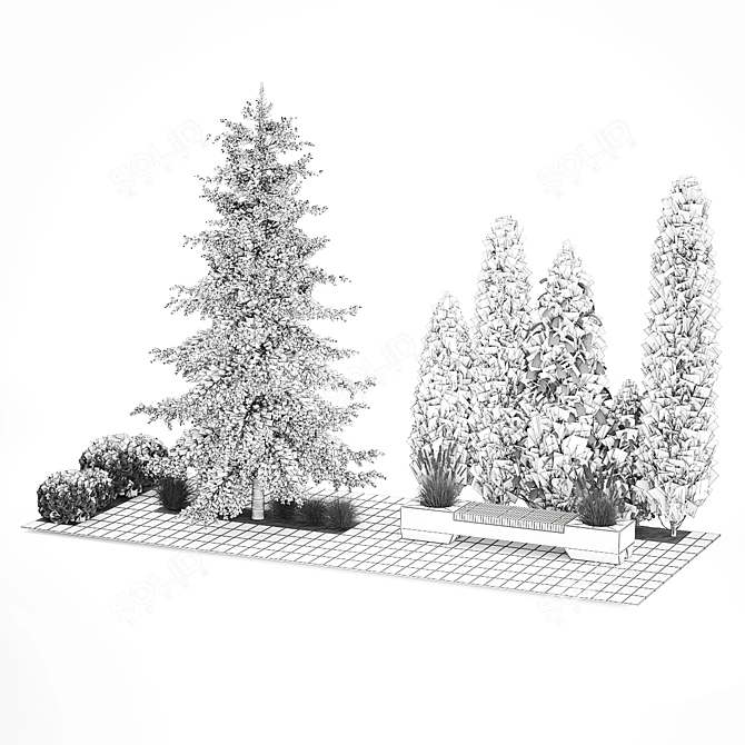 Urban Greenery Collection: Bench and Evergreens 3D model image 7