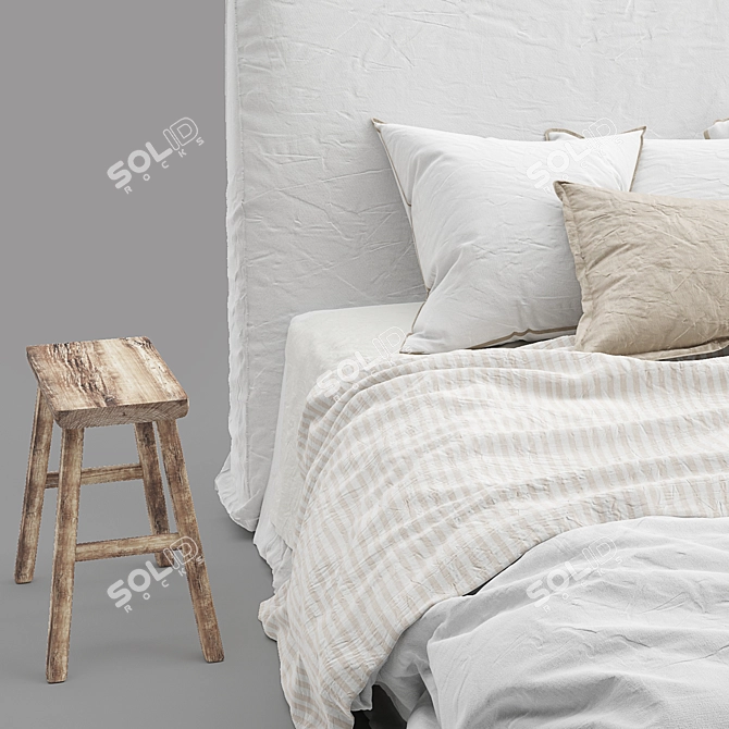 Luxury Linen Bed with Bedhead 3D model image 6