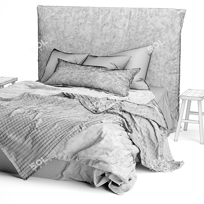 Luxury Linen Bed with Bedhead 3D model image 7