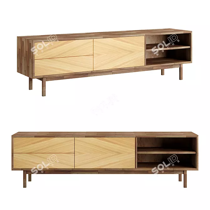 Wooden TV Stand Kyoto Dark Oak 3D model image 1